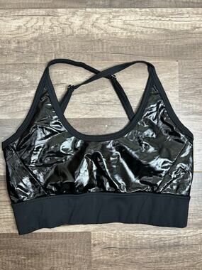 Heroine Sport Bra Size Small Black Shiny Workout Gym Rave Top Adjustable Straps